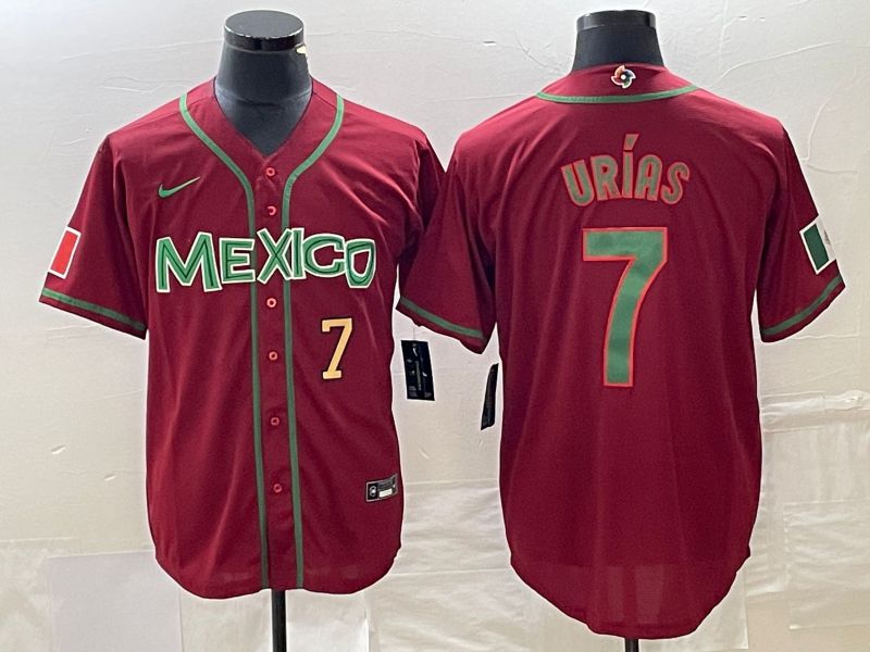 Men 2023 World Cub Mexico 7 Urias Red green Nike MLB Jersey4